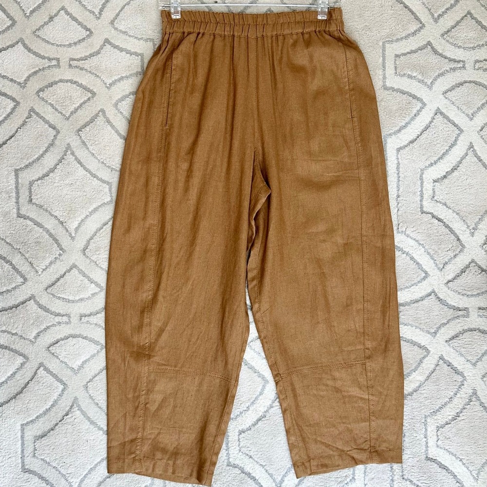 Max Studio Relaxed Cropped Elastic-Waist Pants in Camel - Picture 1 of 7